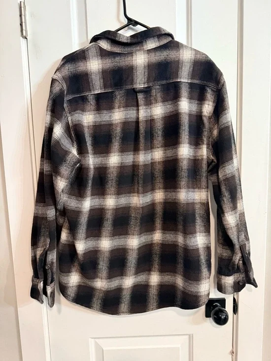 Orvis Heavyweight Plaid Shirt Jacket Brown Black Flannel Mens Large - Picture 5 of 5